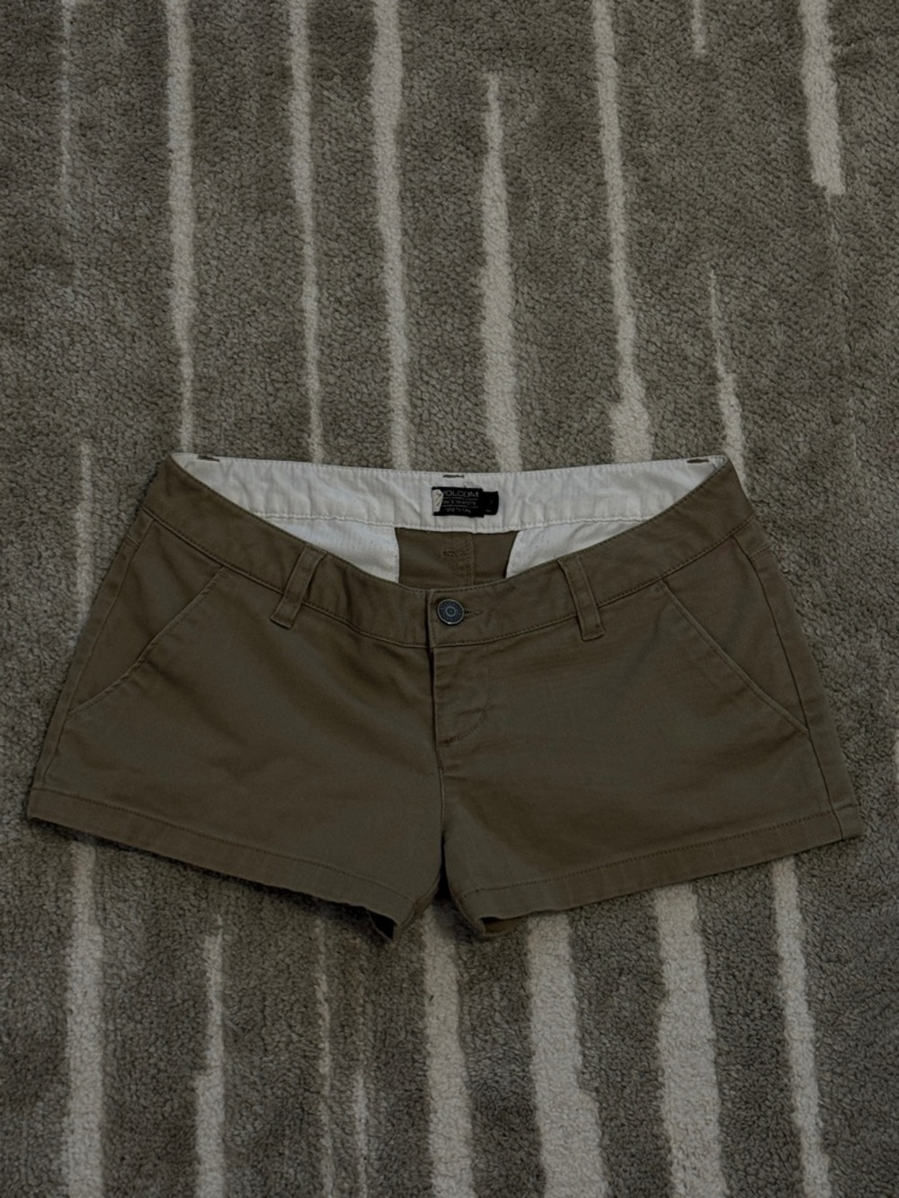 Vintage Y2K Volcom Khaki Low Rise Micro Shorts Size 1